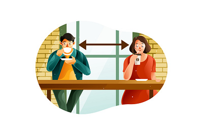 The social distance at a coffee shop in the new normal concept safety