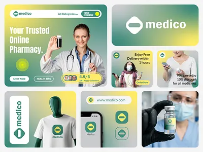Medico, online pharmacy branding brand brand identity brand mark branding clinic branding drug store healthcare logotype medical logo medicine minimal design minimalist modern new logos pharmaceutical pharmacy tech logo ui ux wellness