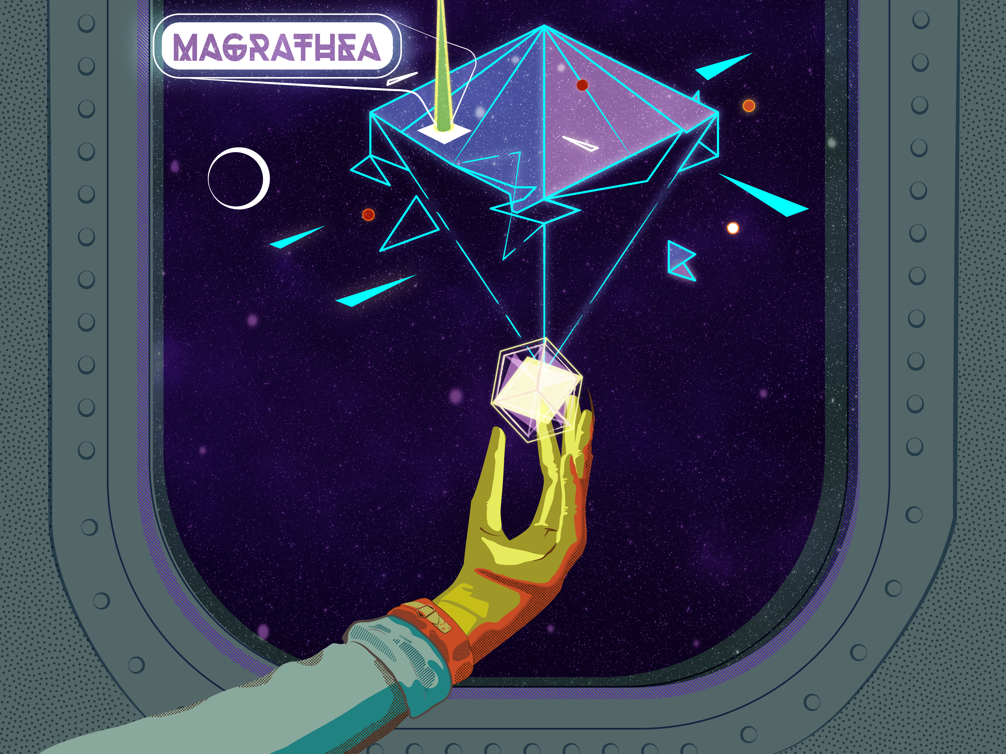 Map to Magrathea cover art editorial illustration funart hologram illustration poster art retrofuturism retrofuturistic sci fi