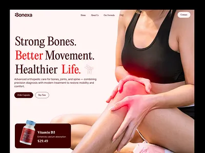 Bonexa - Health Care Product Website Design health care health care product health care product website health product health tech health website healthcare landing page landing page minimal design nutrition product product design product website design supplement ui vitamins web design web platform website design wellness
