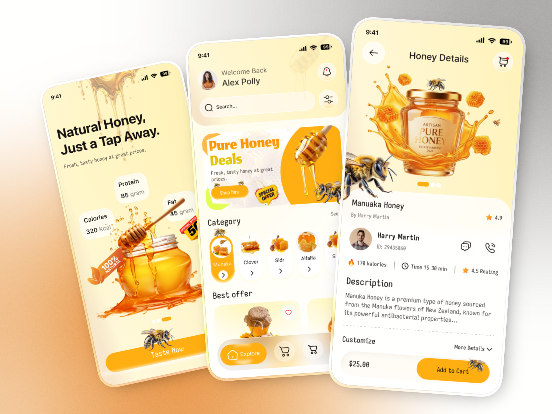 Honey Store Mobile App UI/UX Design appdesign cleanui ecommerceapp figma foodapp fooddelivery groceryapp healthystore home page honeyapp iosapp mobileapp modernui naturalproducts organicapp productdesign shoppingapp uidesign uiux uxdesign