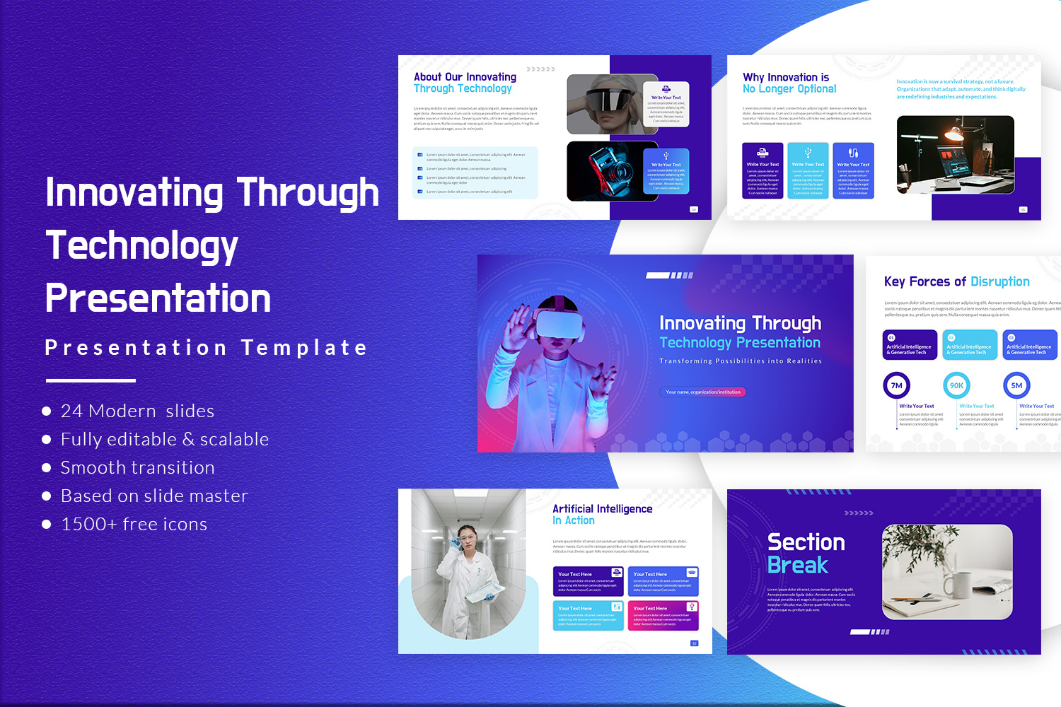 Innovating Through Technology Presentation ai analytics automation business corporate creative data design digital futuristic innovation minimal modern presentation science slides startup tech technology template