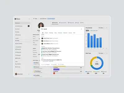 HR Management Dashboard for Teams admin dashboard analytics ui attendance tracking b2b saas clean ui dashboard design data visualization employee management enterprise ux hr dashboard hr software product design productivity dashboard saas design search ui team management ui ux design web app design workforce analytics