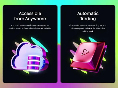 Quantum Trading Landing Page Design — Animated Icons, Web UI/UX 3d 3d animation 3d site b2b b2b landing e commerce finance fintech landing landing design landing page saas design ui web web site website design