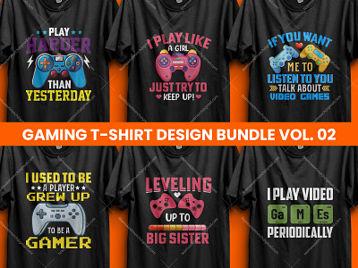 Trendy Gaming T-Shirt Design Bundle Vol- 02 custom tshirt design game game t shirt gaming gaming t shirt gaming t shirt design gaming vector merch by amazon print ready tshirt design t shirt t shirt design ideas t shirt designer trendy trendy gaming t shirt trendy t shirt typography vector graphic tshirt design