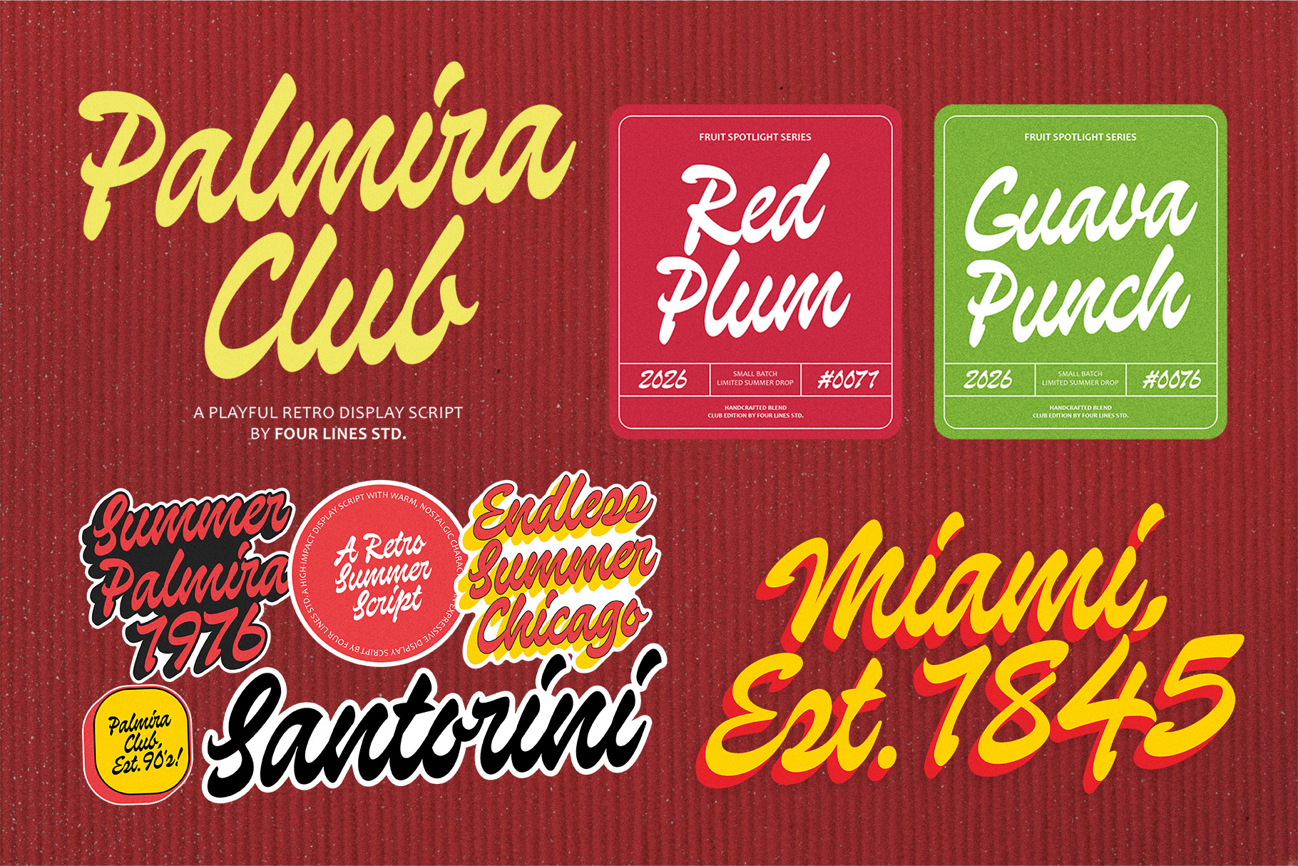 Palmira Club – A Playful Retro Display Script 90sfont brandingfont displayscript expressivescript fun groovyfont handwrittenfont headlinefont logofont modernretro packagingfont playfulscript posterfont quirky quotesfont retrodisplay retroscript summerfont versatilefont vintagescript