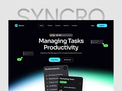 Synroc – Task Management SaaS Landing Page ✅⚡ b2b saas branding dashboarddesign design enterprise software framer development illustration productdesign productivity software responsive design saas design saas landing page startup landing page task management ui team collaboration ui uiux userexperience ux design webflow development