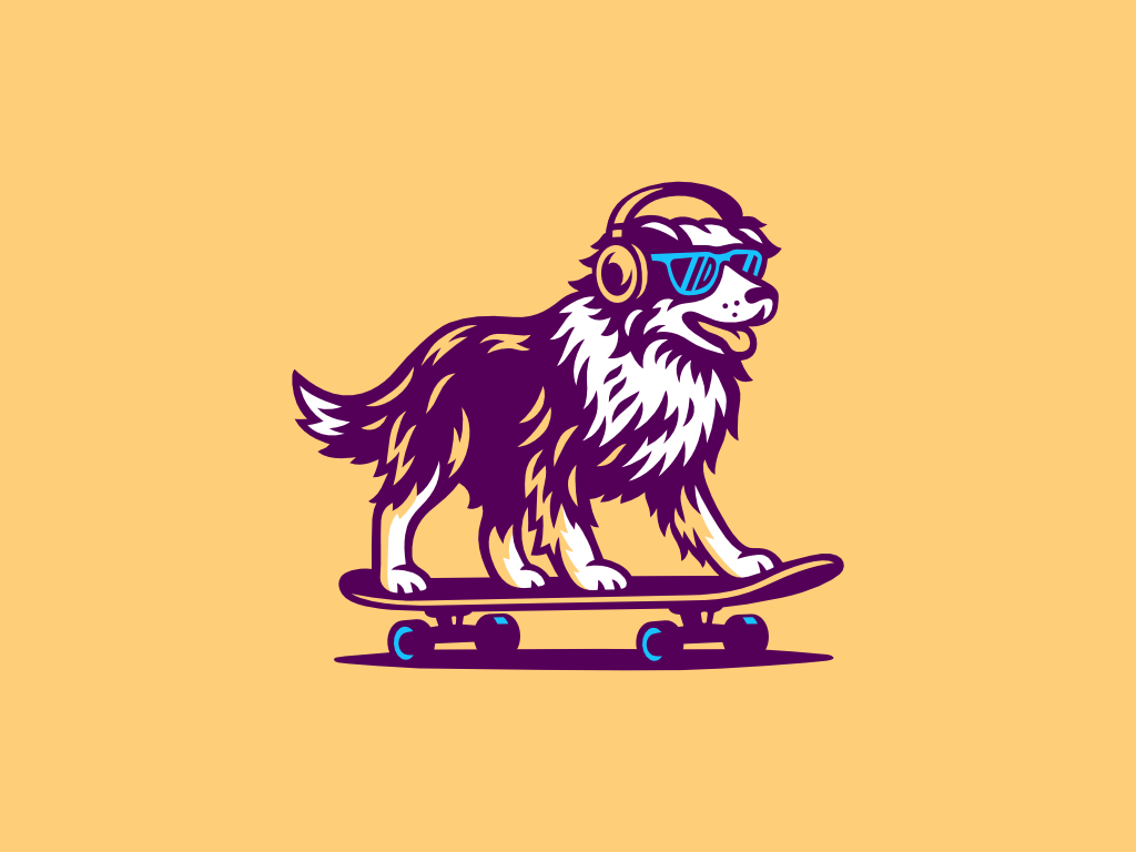 Cool Dog Aussie on skateboard Logo