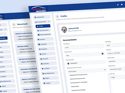 Profile UI Design for Driving School Website 2026 admin dashboard course dashboard dashboard ui design system driving school e learning education platform figma design learning management system lesson management modern ui product design profile page saas dashboard student management teacher dashboard ui user profile web app design