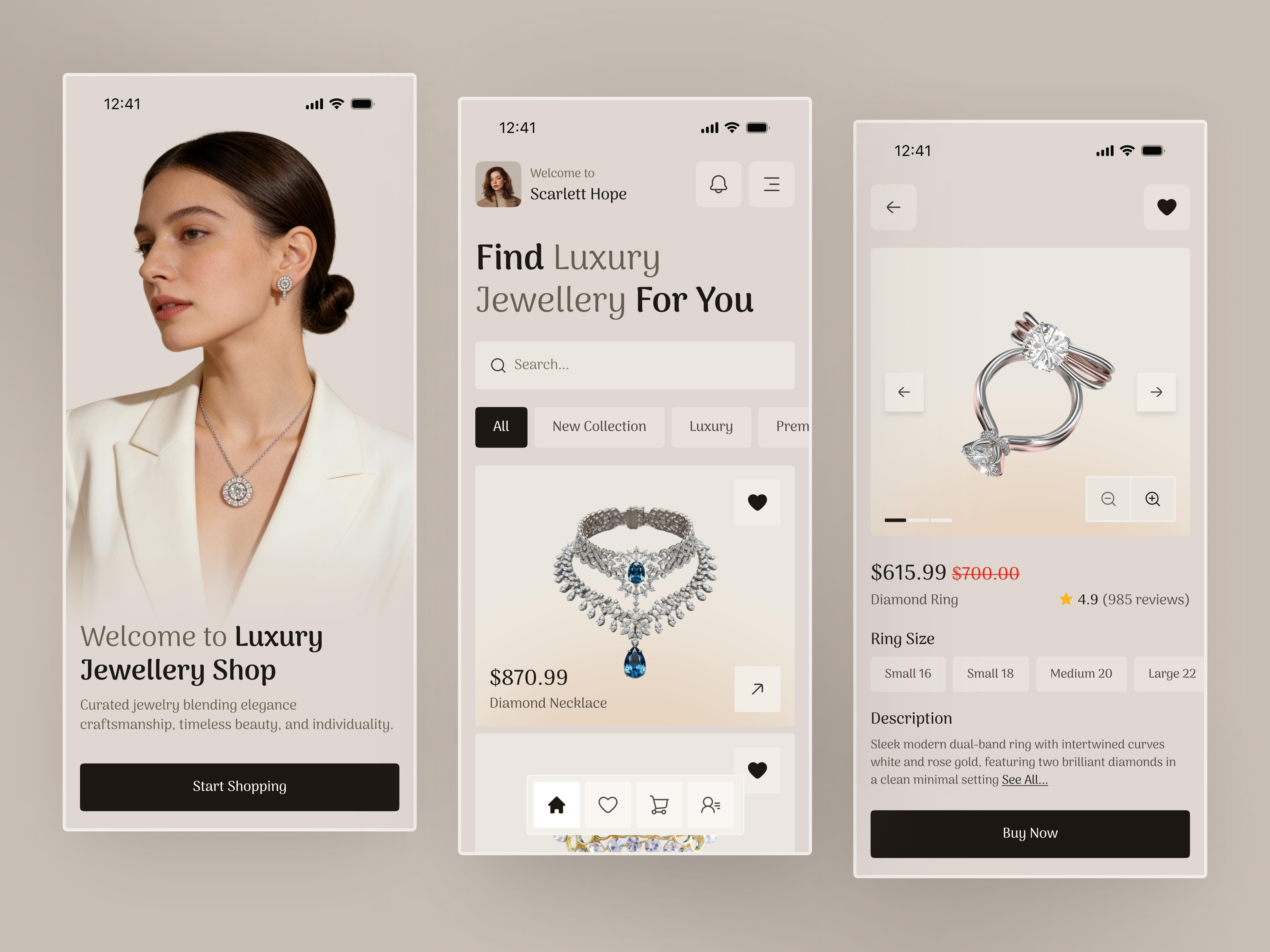 Luxury Jewellery Mobile App UI Design app design design diamonds ecommerce fashion app ios app jewellery jewellery app luxury jewellery app mobile app mobile app design mobile ui online shop premium jewellery shop product design uiux user interface web