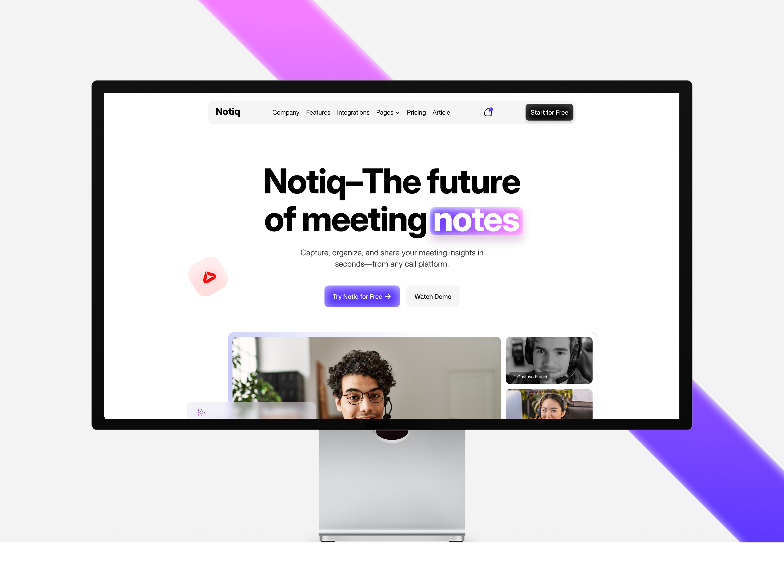 Notiq - Ai Notetaker Saas Website ai saas ai website landing page meeting notetaker notetaker saas saas landing page saas website ui web design website design