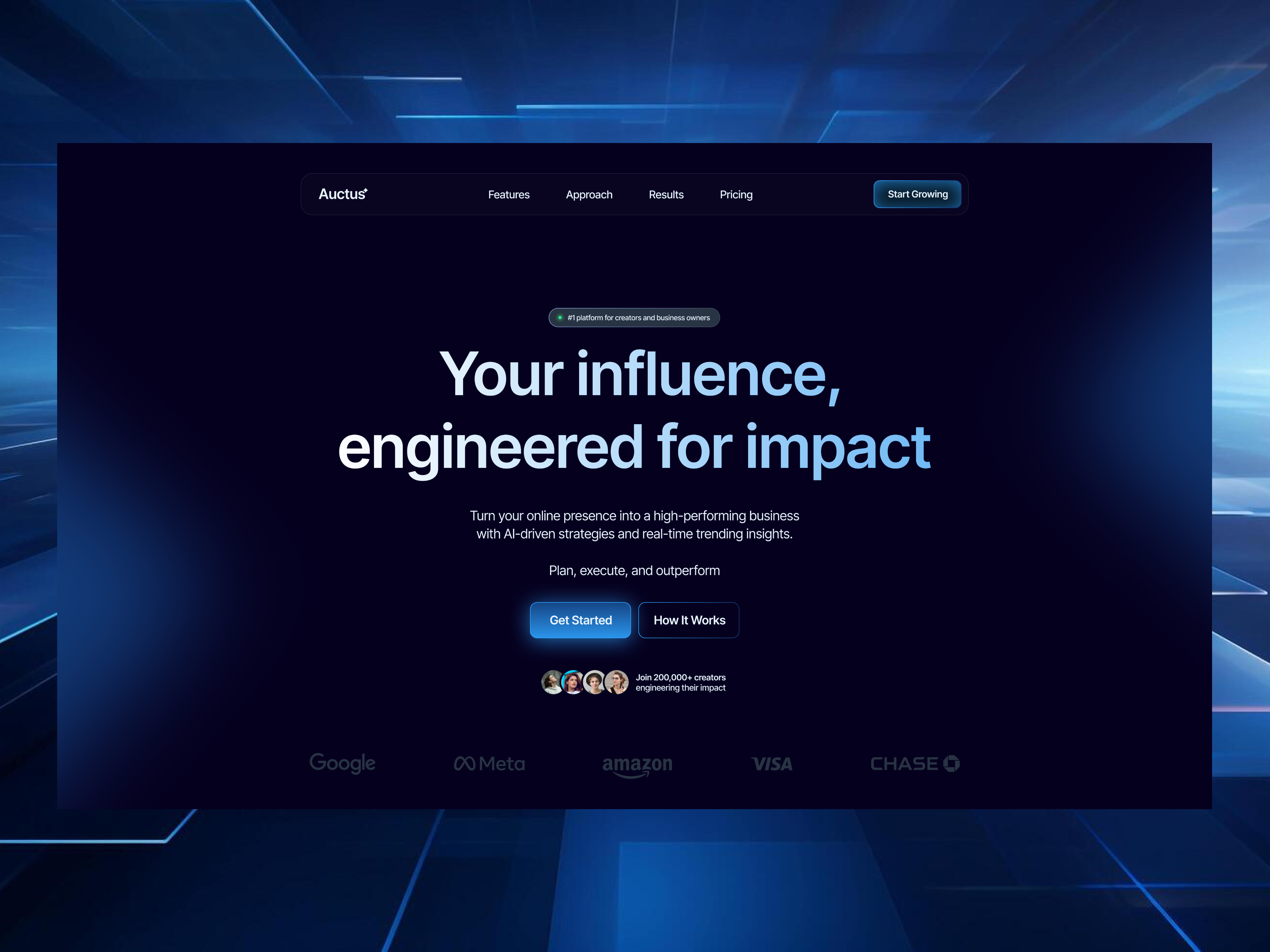 SaaS Landing Page for AI Growth Platform ai platform aisoftware animation case study concept conversion dark ui darkmode future landing main screen minimalistic saas startup tech ui uidesign uiux web3 webdesign