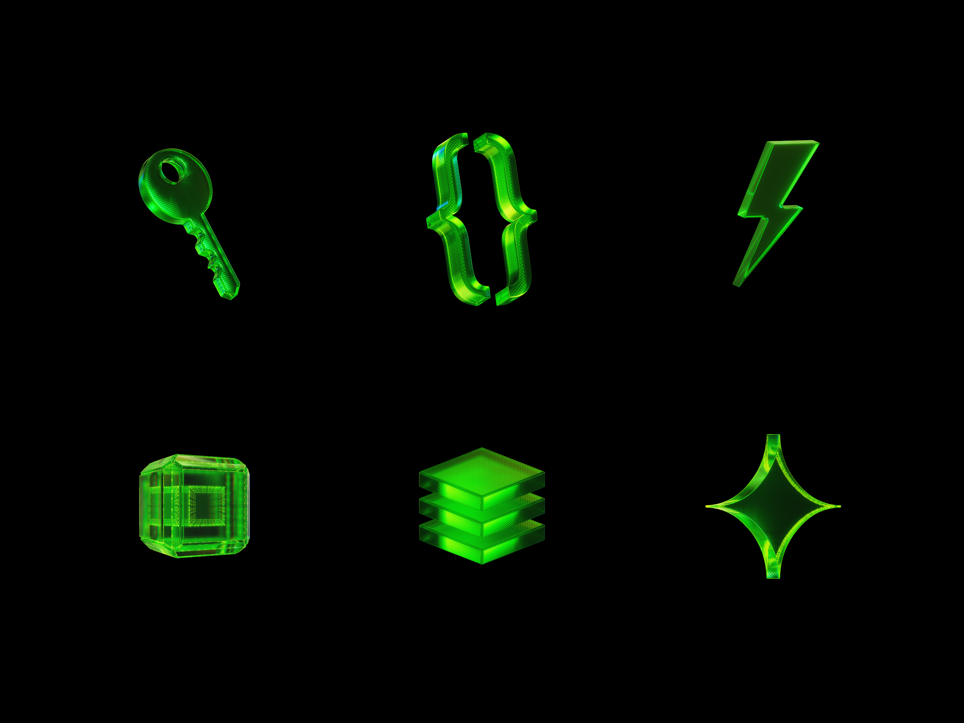 3D Icon Set 3d arrow branding bricks clean dark design digital file glass green icon illustration logo minimal name render set settings shield