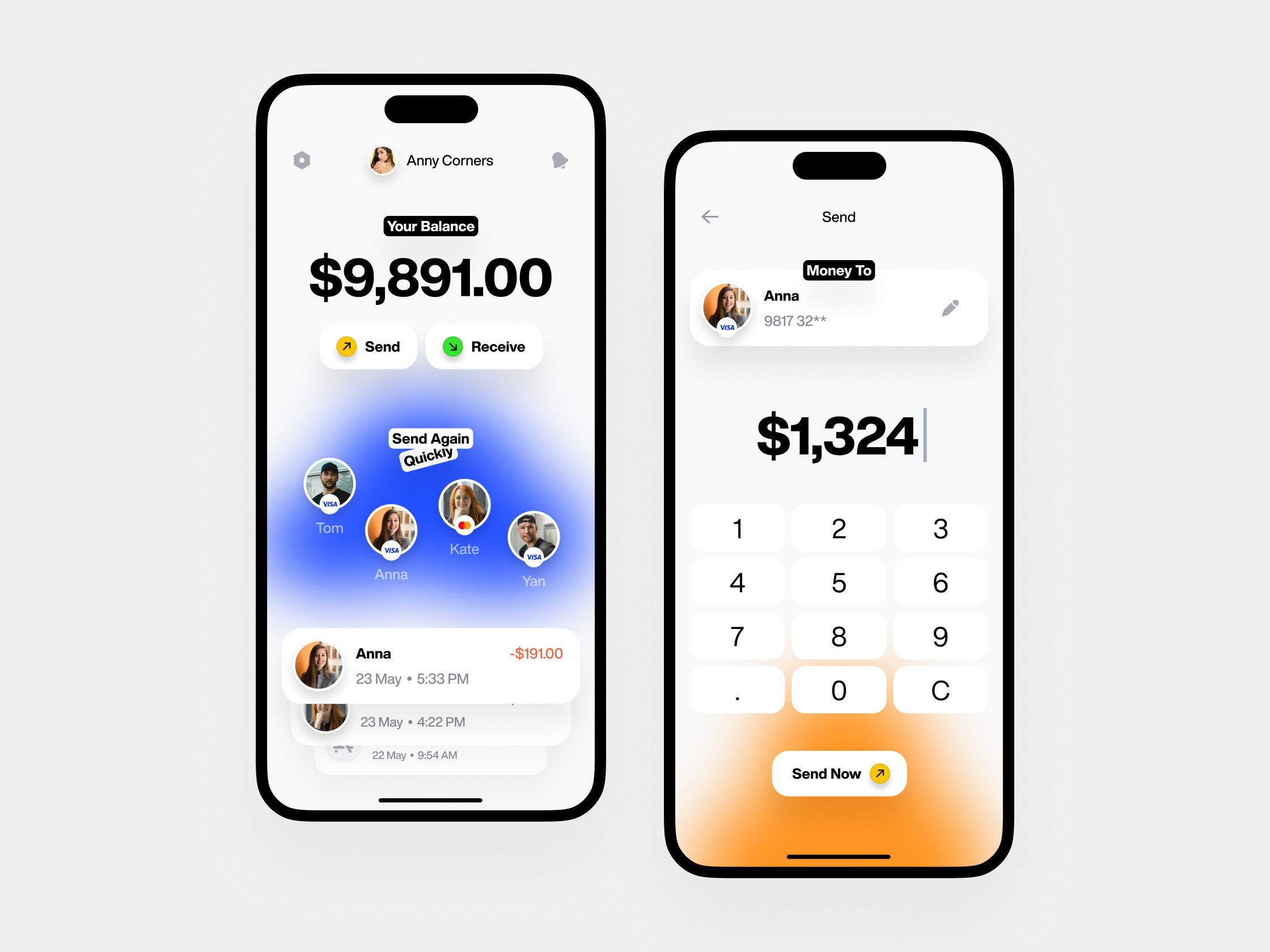 Storing money and executing transaction - Mobile app design app bold design figma finance fresh gradients mobile mobile app storing money transactions ui