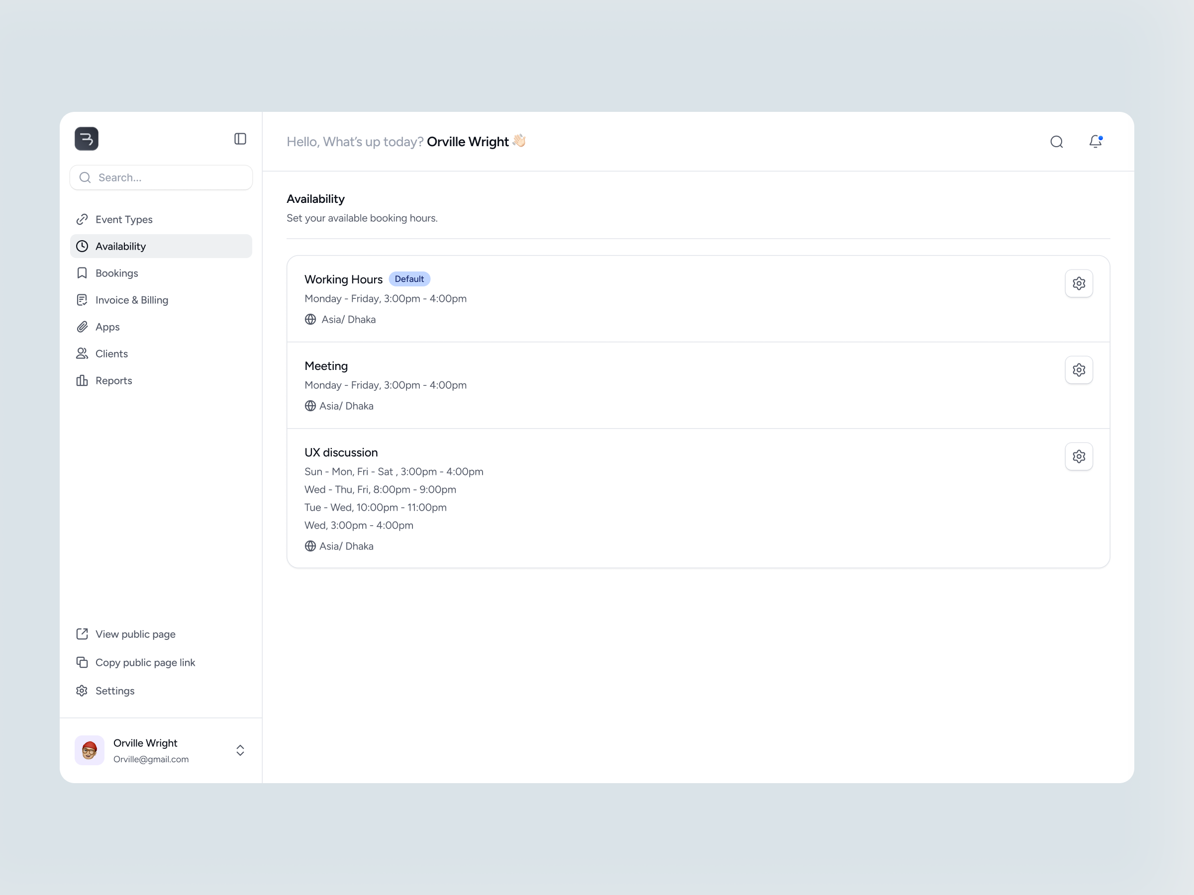 BMT — Availability Management UI for Scheduling availability ui b2b design booking calendar ui dashboard design design product design ryt brothers saas saas design scheduling startup tech ui time management ui user experience web app design work management ycombinator