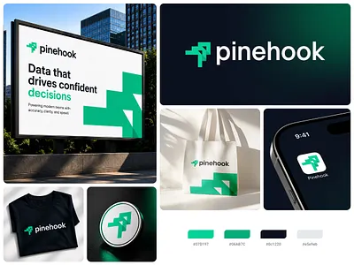 Pinehook arrow brand identity creative fintech flat for sale geometric growing icon logo mark modern move pine pine hook pine tree technology tree unused
