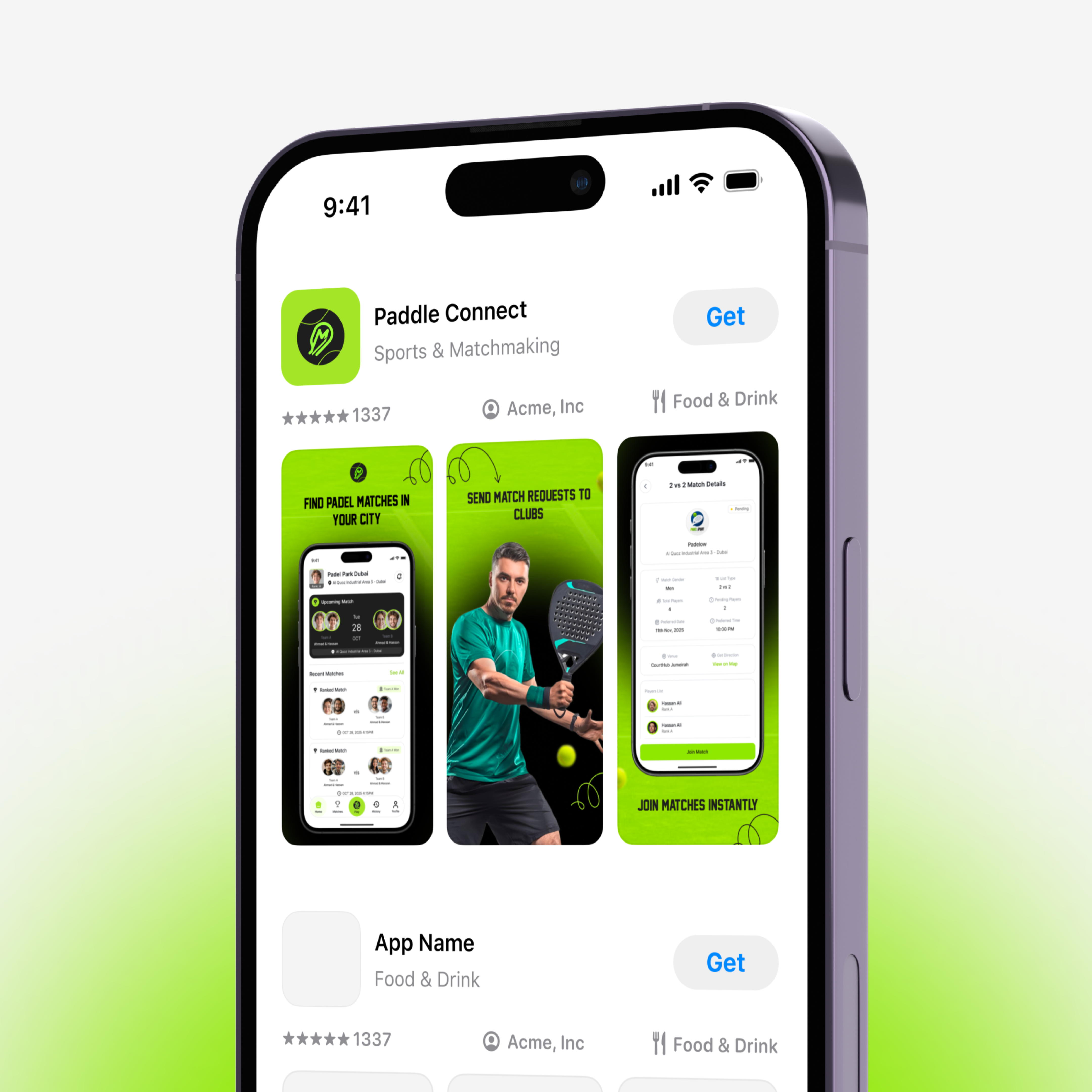 Paddle Connect — App Store Preview Concept app preview app store branding figma landing page mobile app mobile ui padel product design sports app ui ui design ux design