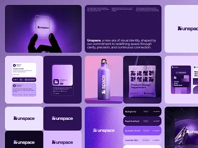 Unspace — Brand Identity 3d branding branding identity business clean digital agency figma logo modern n mark popular purple style guide symbol typography u mark ui system uiux unspace