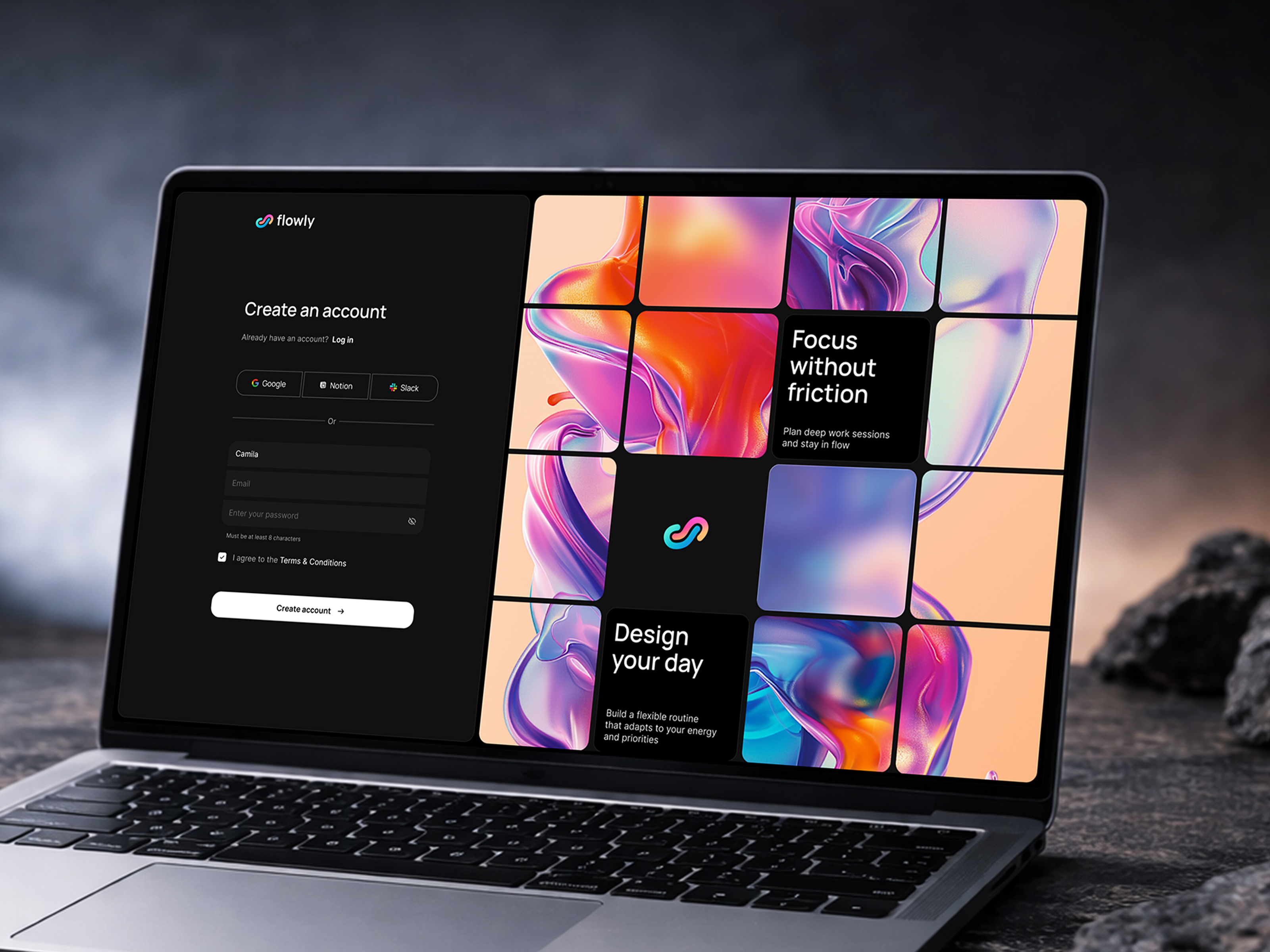 Flowly web app | Sign up screen dashboard design concept desktop mobile app ui design uxui design web app