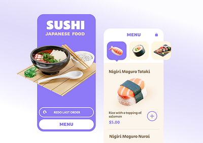 Sushi restaurant mobile App, UI design app design inspiration mobile restaurant sushi ui ux violet