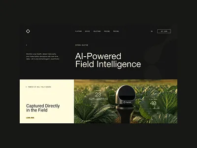 AI Agriculture Platform Website Design agriculture agritech ai bn digital clean website design field intelligence holy guacamole iot sensors landing design landing page marketing website modern website monitoring responsive design smart farming ui web design website design website ui