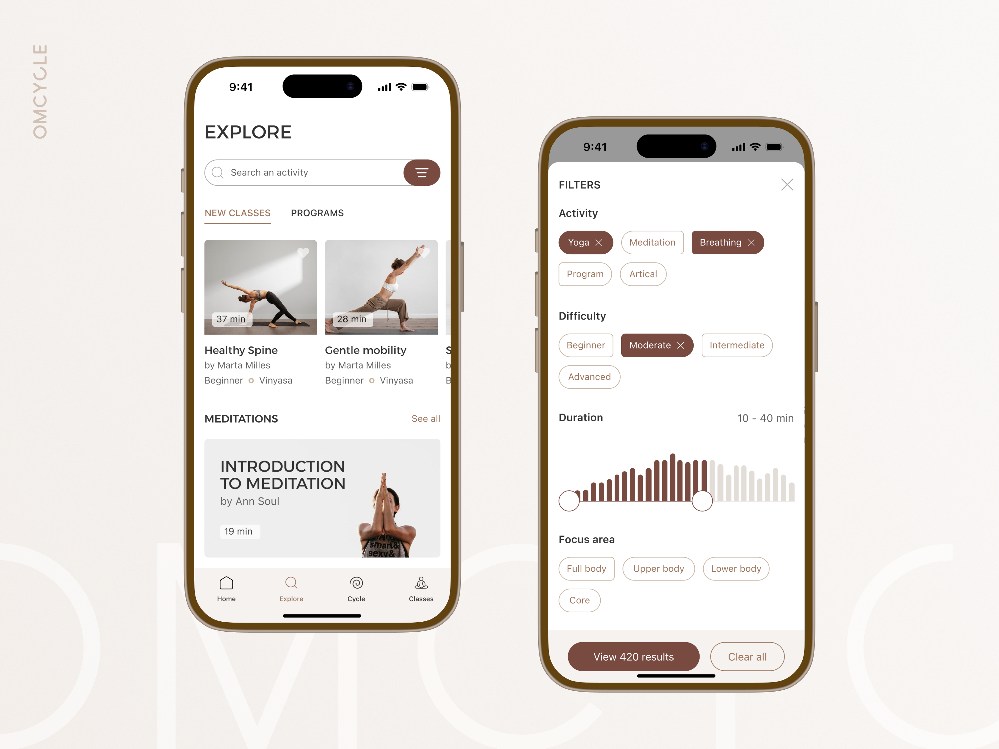 Filters on OmCycle App