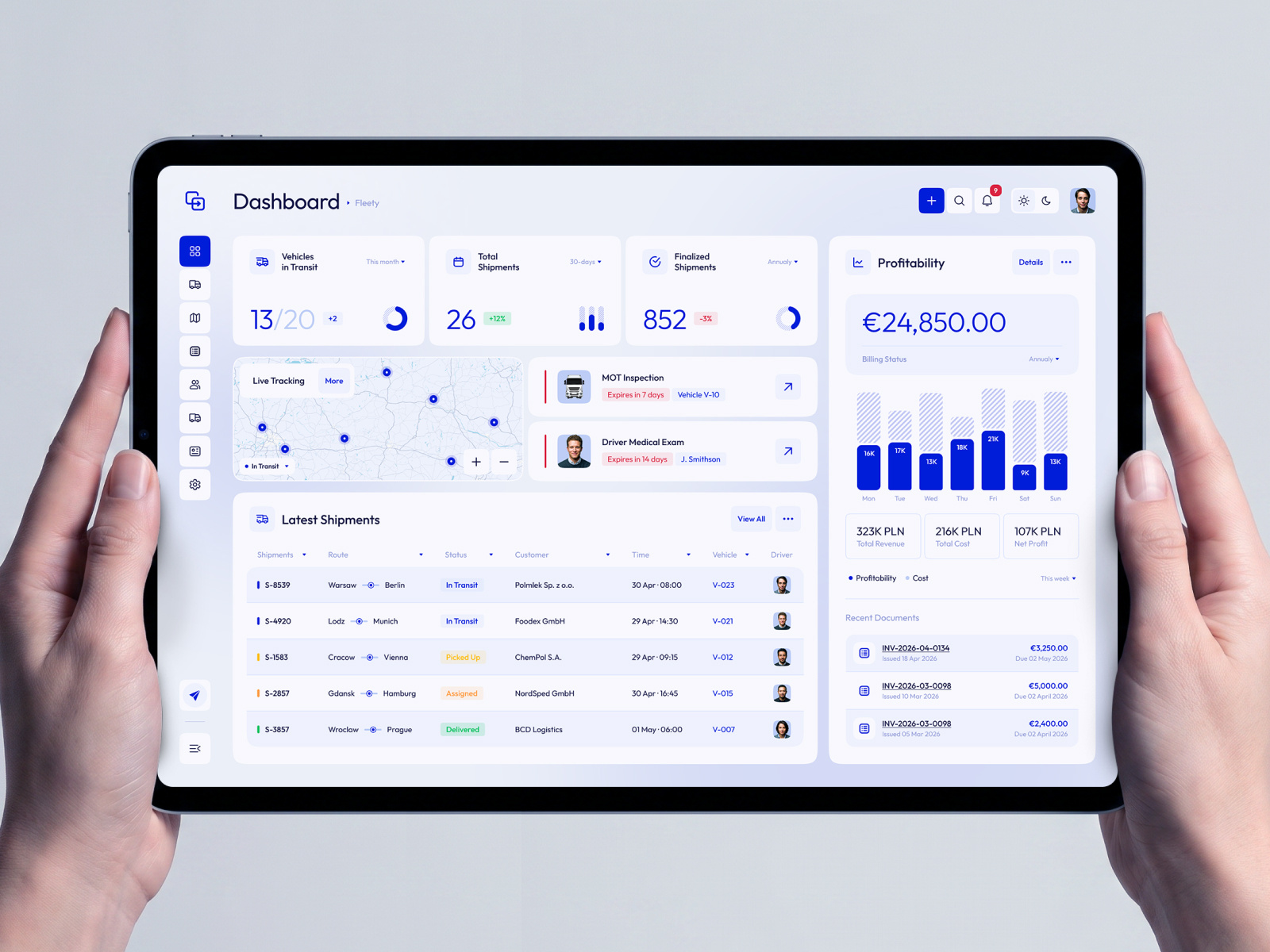 Fleety — TMS Dashboard v2 admin panel analytics b2b clean ui dashboard dashboard design data visualization enterprise fleet management interface design logistics minimal ui product design saas tablet tms tracking ui design ux design web app