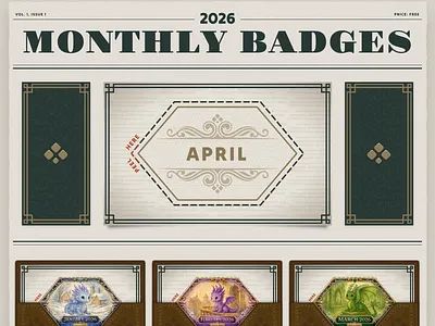 Monthly Badges - April 2026 2026 2d animation app april artwork branding cards challenge cute cute dragon design illustration logo monthly badges motion graphics peach ui