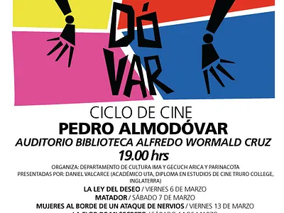 Afiche Ciclo de cine de Pedro Almodovar Biblioteca Pública Arica graphic design