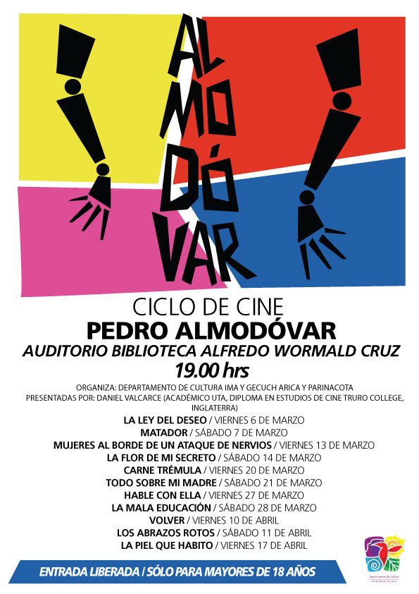 Afiche Ciclo de cine de Pedro Almodovar Biblioteca Pública Arica
