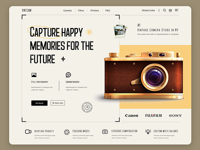 Photography and camera store web landing page animation creative design ecommerce graphic design ui ui ux user experience design user interface design ux web website design