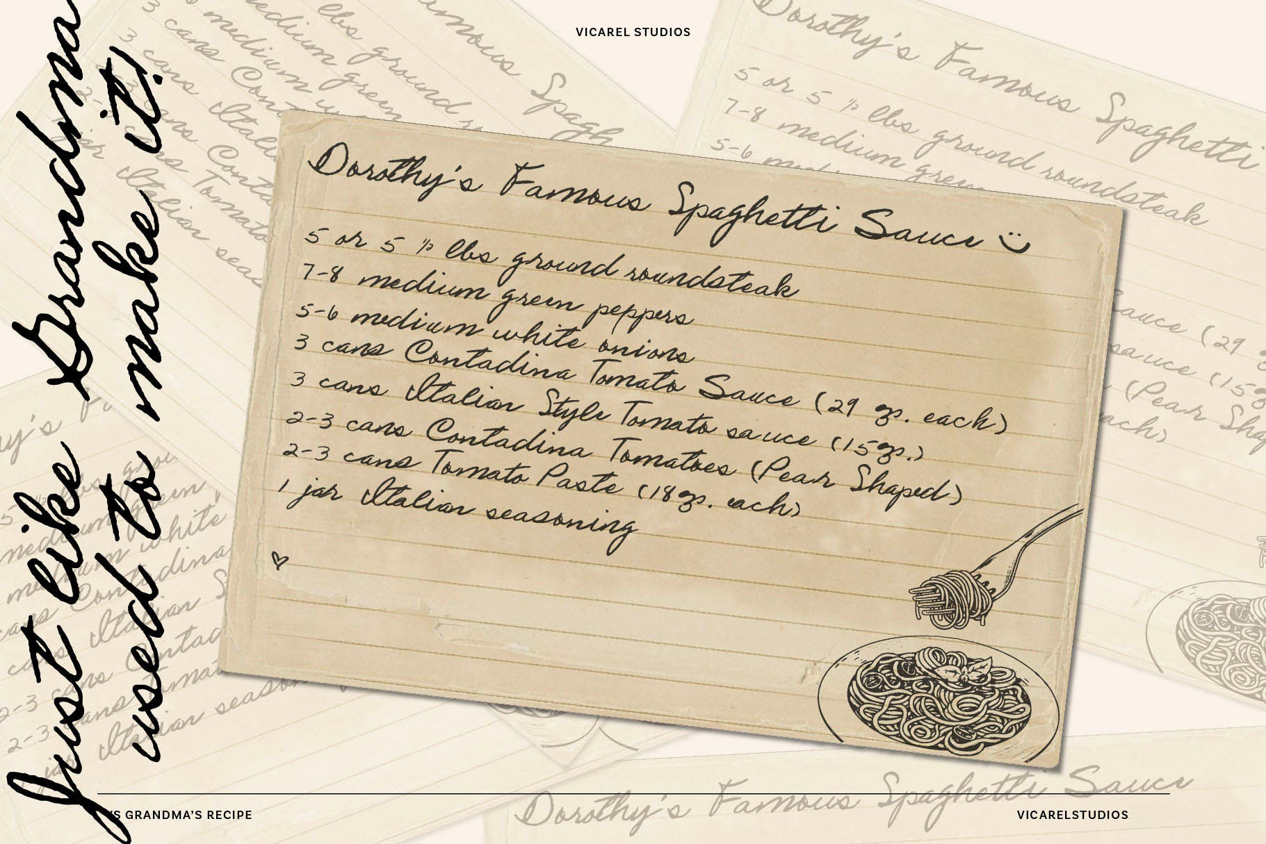 Example of Realistic Handwriting Font on Vintage Recipe Card