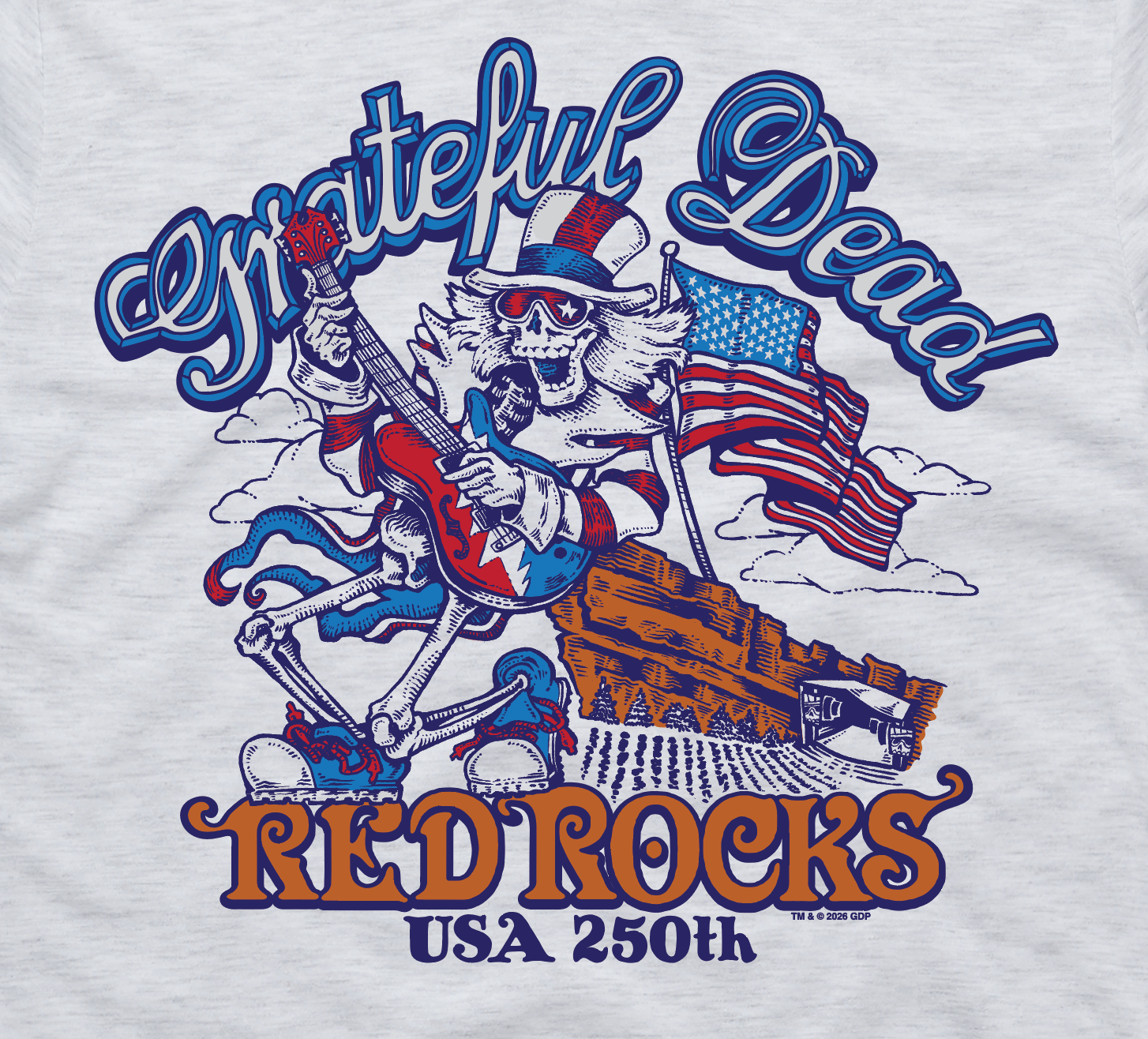 Grateful Dead X Red Rocks apparel design graphic design grateful dead hand drawn type illustration merchandise design merchandising music merchandise t shirt design typography