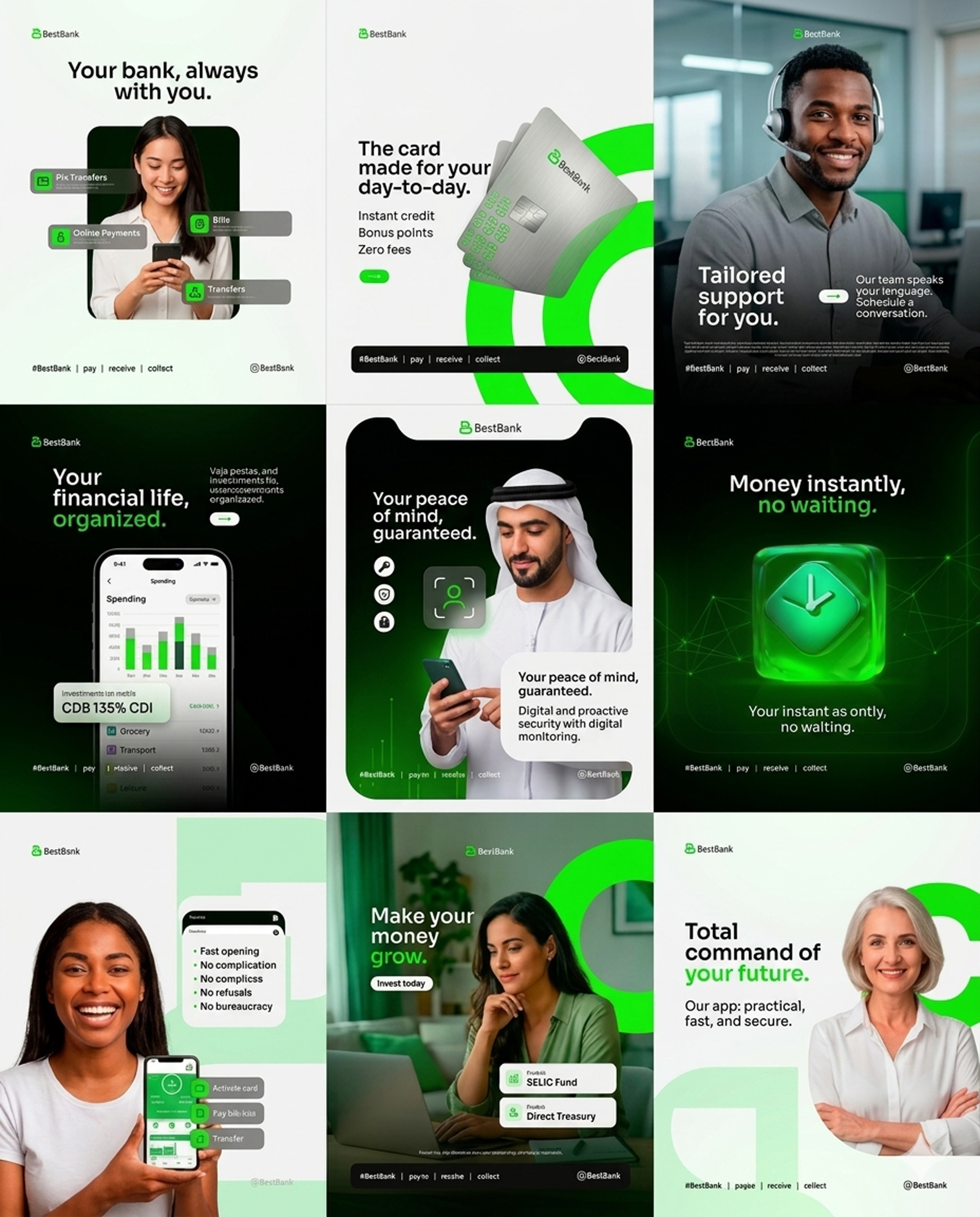 Modern FinTech Social Media Marketing Campaign & Brand Identity 3drender brandidentity branding fintech graphic design griddesign illustration modern socialmediadesign