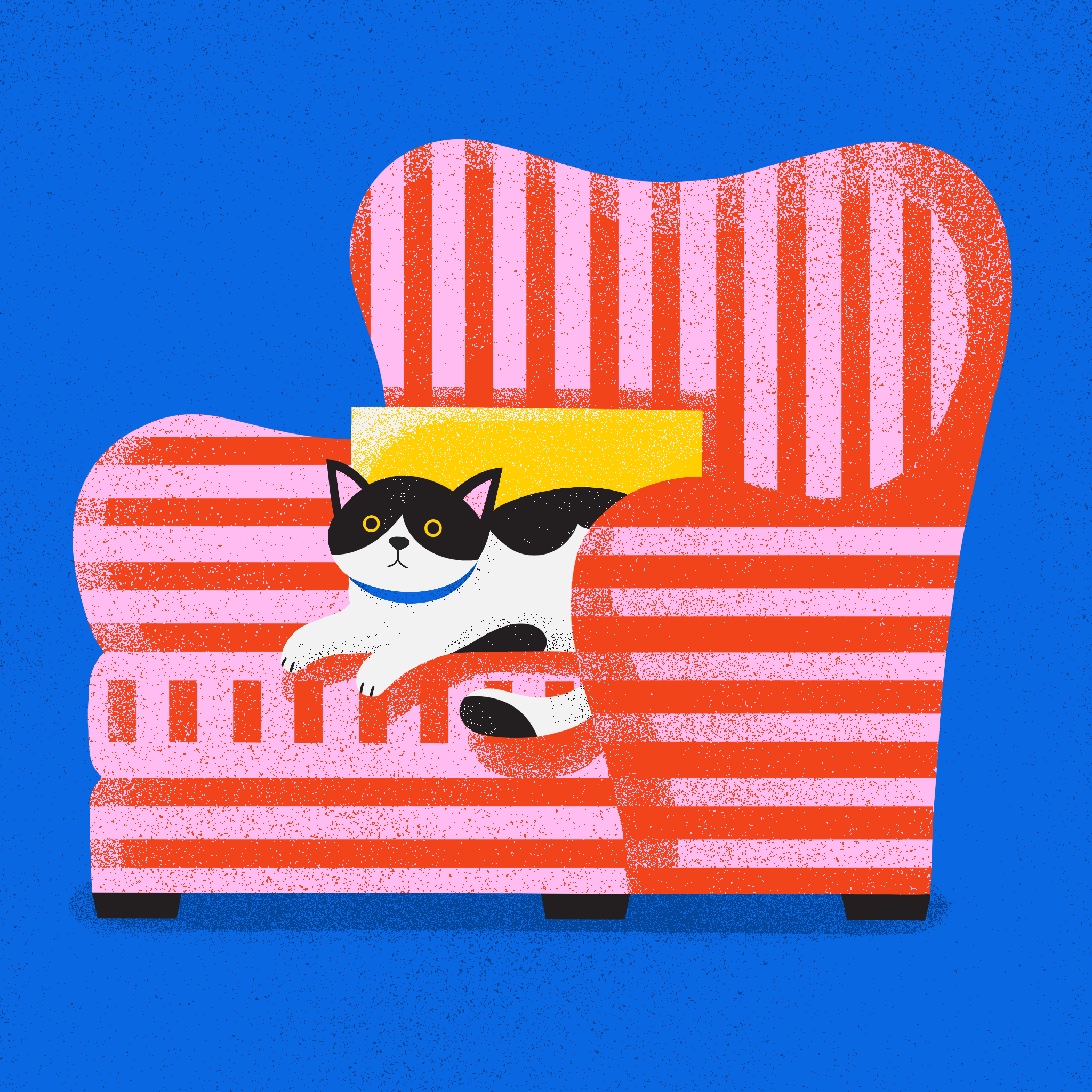The Art of Chill - Cat on a couch art cat illustration cat on couch design digital graphic design illustration illustration series illustrator pet illustration texture vibrant colors