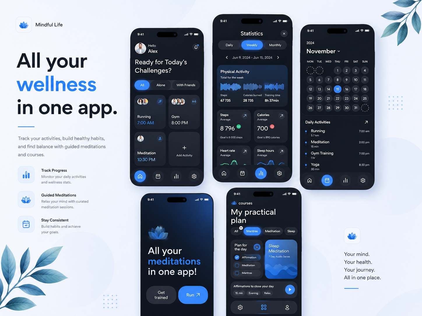 All Your Wellness in One App – Mobile UI 3d app app design branding design fitness app fitness mobile app graphic design health app health mobile app illustration logo minimalui motion graphics product design ui ui ux vector wellness app wellness mobile app