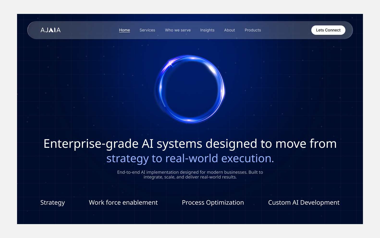 Enterprise AI Platform Landing Page — From Strategy to Execution aesthetic design aesthetic landing page design ai base landing page design ai design attractive landing page design dark landing page design dark ui design dark website design fashion landing page design landing page design minimal design product design stylish hero page design stylish ui design ui