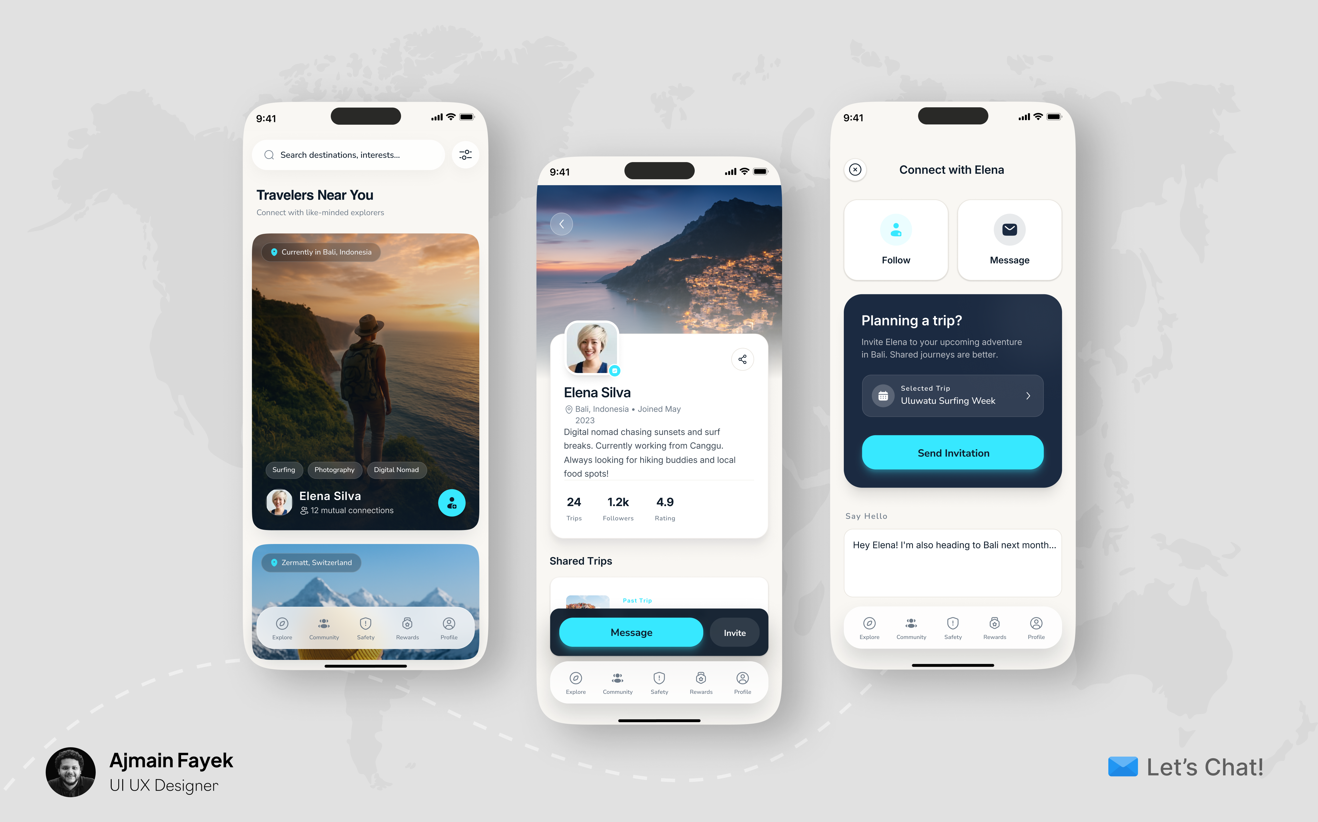 Travel Social App UI/UX Design branding digital nomad app dribbble trending graphic design logo mobile app design product design social app design startup app design travel app ui ui uiux design user experience user interface