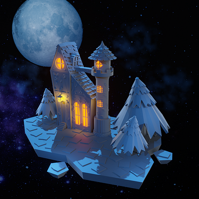 Загадочный дом 3d design graphic design illustration дом загадка загадочный дом звёзды луна ночь остров