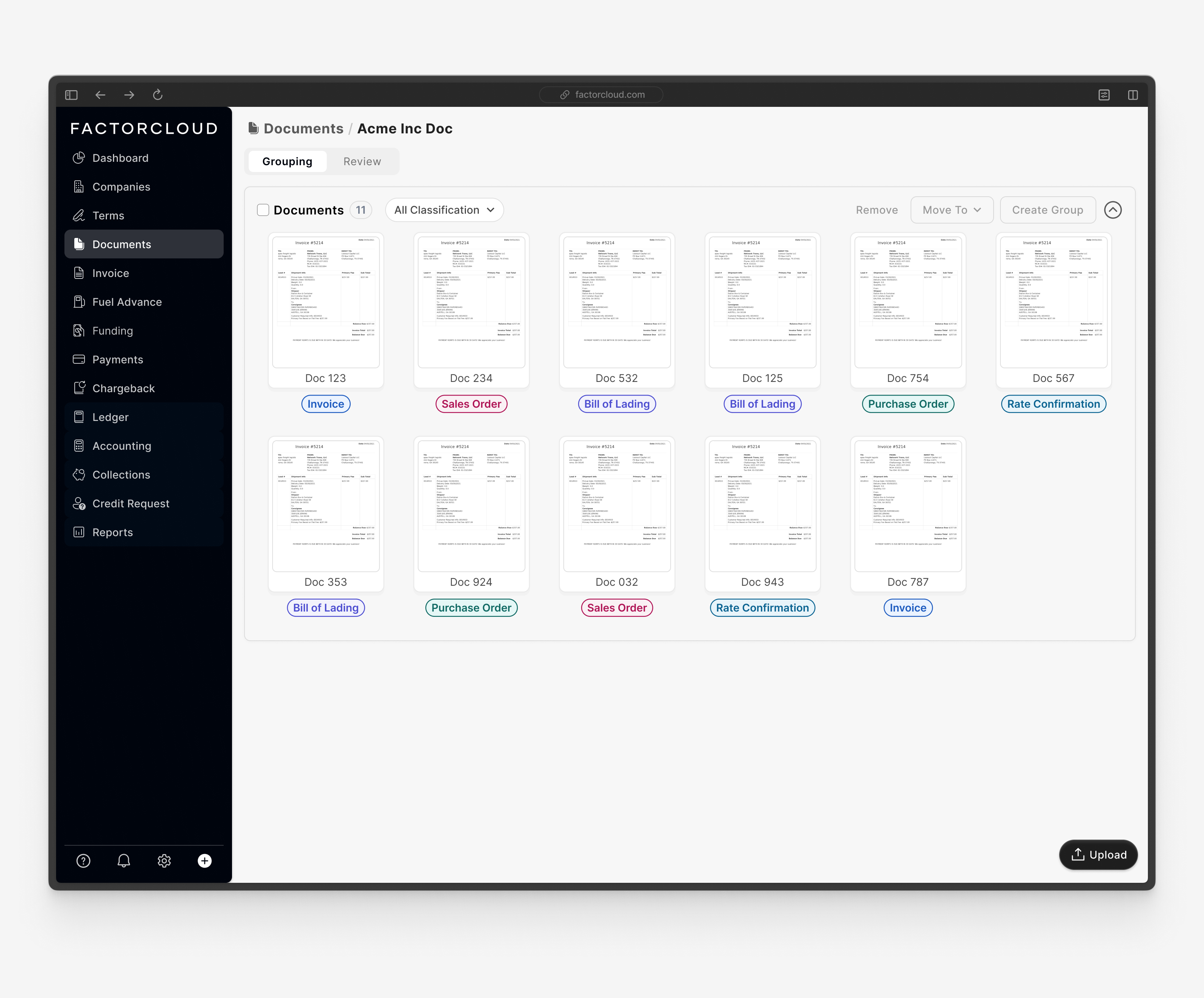 Document grouping - Factorcloud design document minimal saas sidebar ui ux