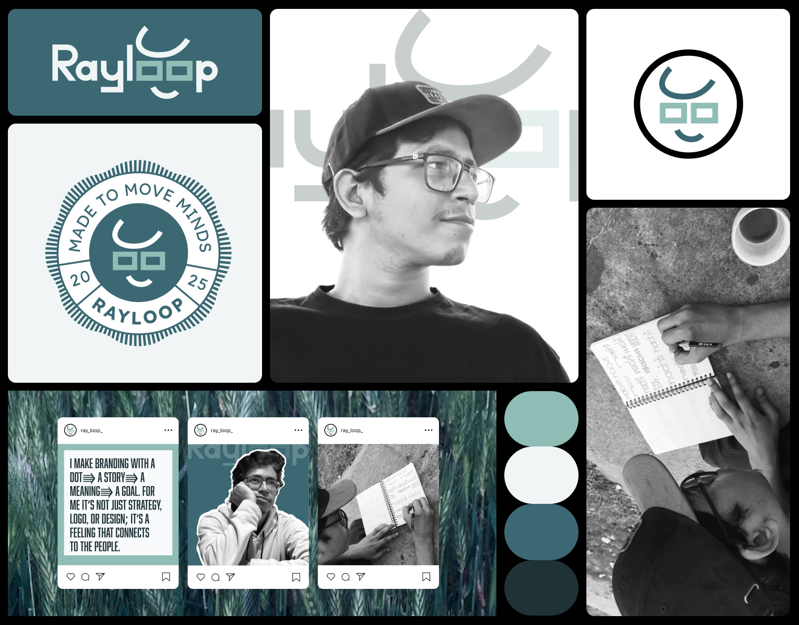 Rayloop: Personal Branding — Minimal Identity System avater brand brand identity branding color creative branding design gaming logo graphic design logo logo design personal branding social media sticker sticker logo style guide typography ui