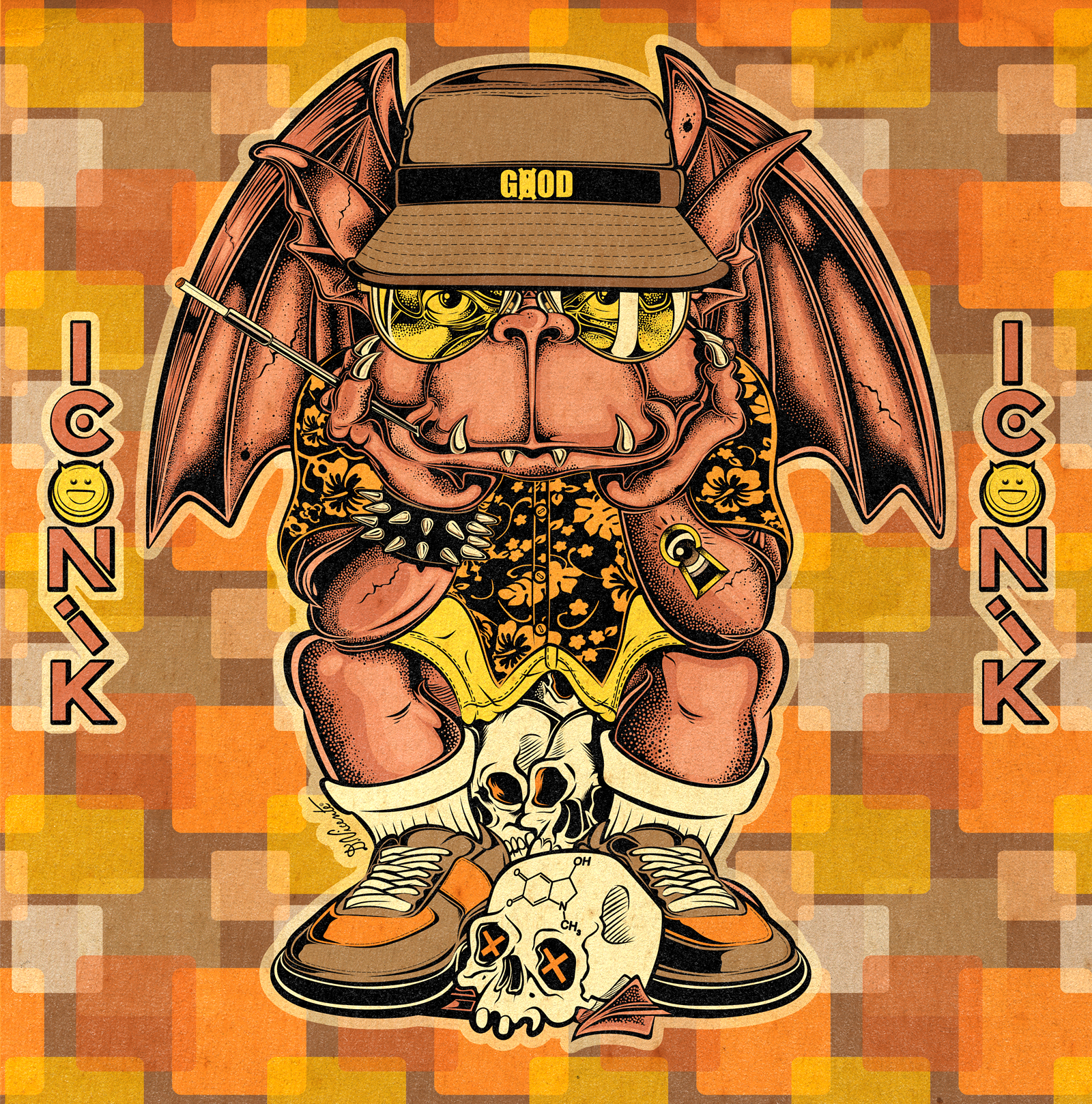 GARGOUILLE ADOS #01 – RAOUL DUKE cartoon art character design color illustration creature design cult movie art david vicente digital art fear and loathing in las vegas gargoyle illustration inking johnny depp lowbrow art movie tribute pop culture art psychedelic art raoul duke retro style teenage gargoyle weird art