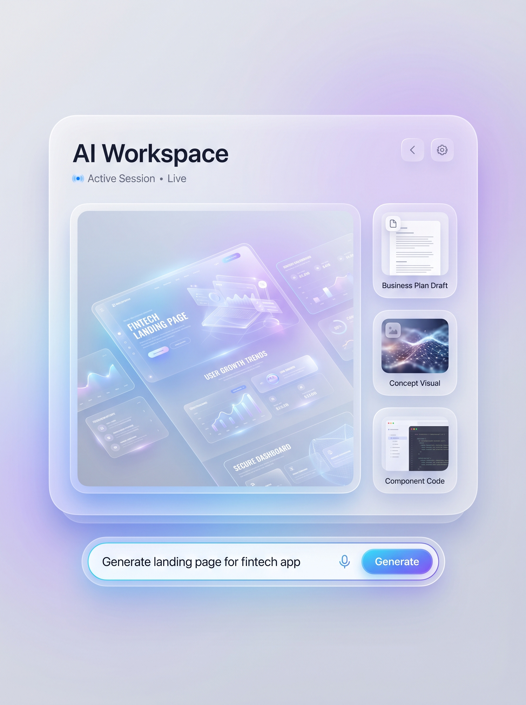 AI Workspace Dashboard – Futuristic Glassmorphism Interface ai aiworkspace dashboard dribbble figma glassmorphism landingpage productdesign saasdesign softui uidesign uiux uxdesign webdesign