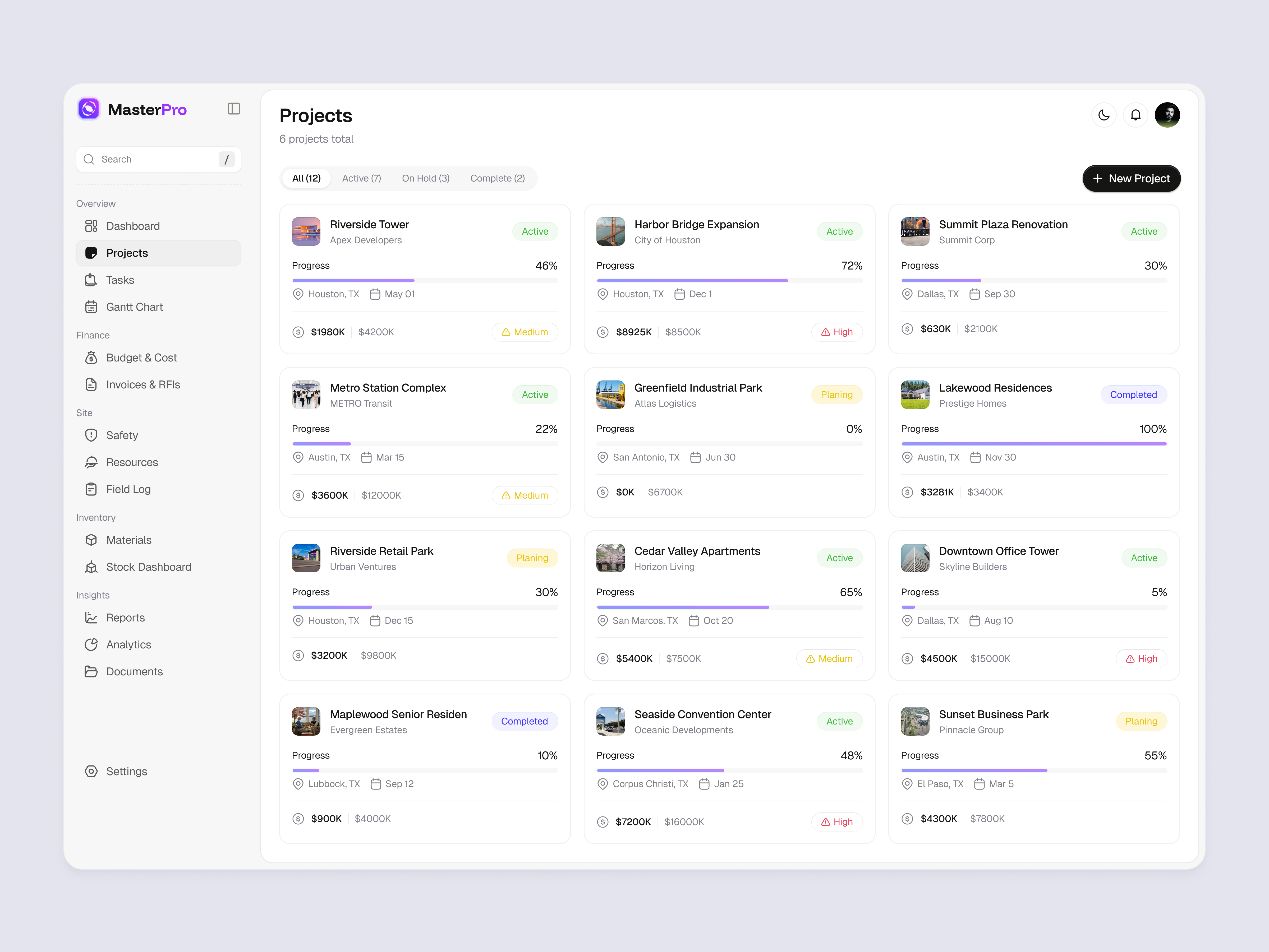 Construction Management Dashboard ai construction dashboard design management product saas service startup ui ux web website