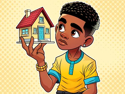 Boy holding house in comic style avatar design branding illustration cartoon style character design clean design colorful illustration comic art concept art creative design digital art flat illustration home concept illustration lifestyle illustration minimal design modern illustration real estate illustration stylized character ui illustration vector illustration