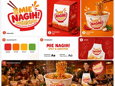 Mie Nagih! – Spicy Noodle Restaurant & Food Brand Logo Identity. branding design graphic design illustration logo professional food branding typography vector