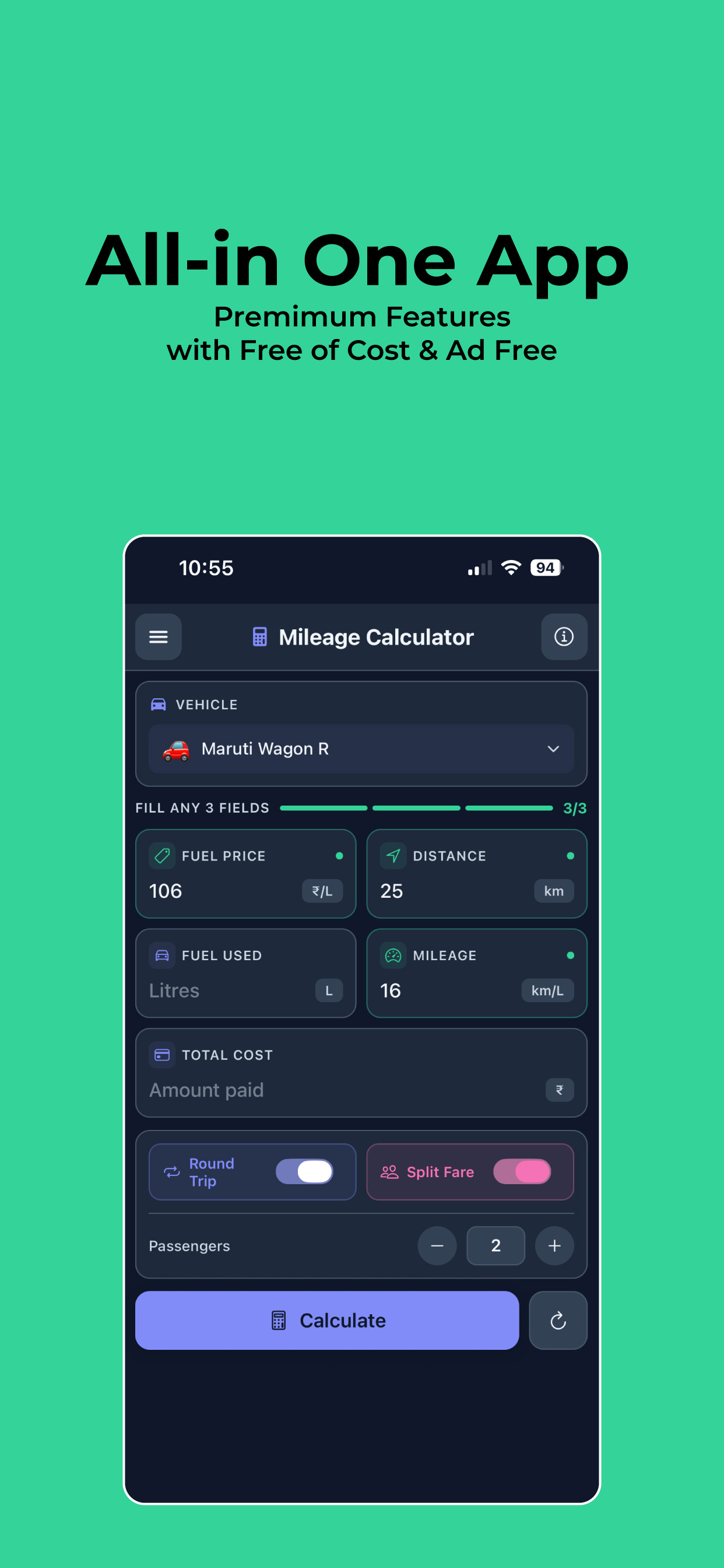 Mileage Calculator App | iOS & Android App android app app app development cross platform app ios app mileage calculator mobile app ui
