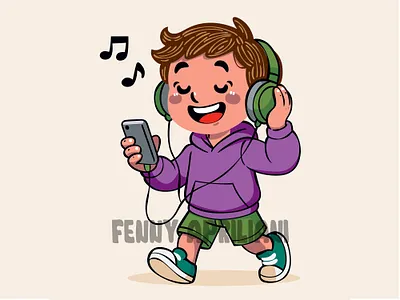 Boy Character Listening to Music audio band cartoon character concert entertainment guitar headphones hobby joyful music musicians party performance playful playing playlist singing technology voice