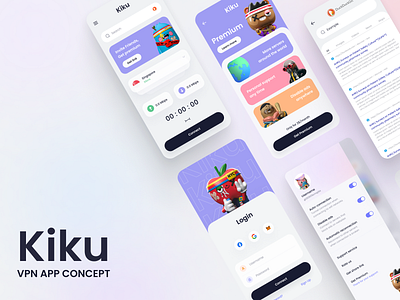 Kiku VPN APP CONCEPT android animation app branding design figma graphic design logo mobile ui ux vpn vpn app