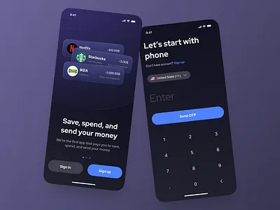 Spending mobile app design app concept dark mode design dribbble ios login onboarding sign in ui ux welcome screen